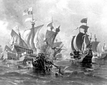 Die Hanse, Gemälde: Die Hanseflotte unter Paul Benekes in der Seeschlacht mit den Engländern 1468   .