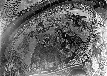 Marienkrönung: Gewölbemalerei (um 1260) in der Kirche St. Maria zur Höhe, Nordapsis, Aufnahmedatum der Fotografie ca. 1913.