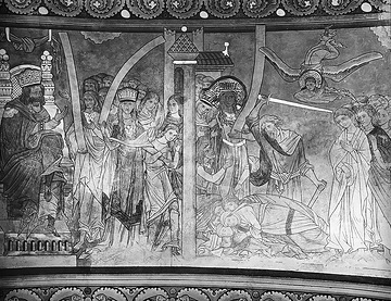 Hinrichtung der Hl. Katharina, Wandmalerei in Kirche St. Maria zur Höhe, Katharinen-Kapelle, Aufnahmedatum der Fotografie ca. 1913.