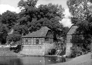 Doppelwassermühle von Haus Langen an der Bever, ca. 1930?: Ölmühle, stillgelegt um 1900, und Kornmühle, stillgelegt um 1958