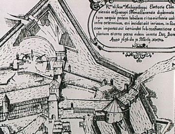 Stadtansicht, Münster 1636: Befestigung mit Neubrückentor; Stich von E. Alverding (Ausschnitt)