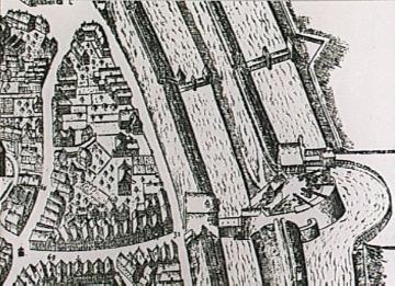 Stadtansicht, Münster 1636: Befestigung mit Hörstertor; Stich von E. Alverding (Ausschnitt)