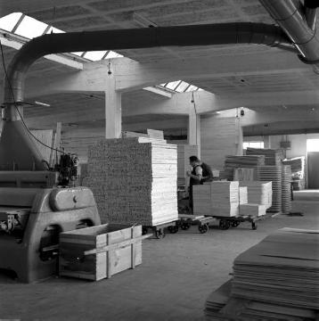Holz verarbeitende Industrie in Steinheim, ein traditioneller Produktionsschwerpunkt der Stadt: Blick in eine Spanplattenfabrik
