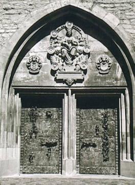 Liebfrauen Überwasser-Kirche: Südportal mit Bronzetüren und Epitaph der Äbtissin Elisabeth von Holte