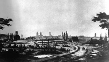 Münster, historische Ansicht mit Kirchturmkulisse (Gemälde)