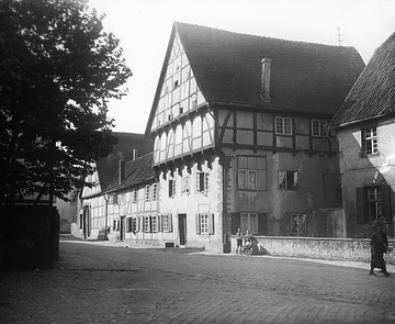 Fachwerkgebäude von 1569 im Grandweg: Haus Brinkmann, ca. 1913.