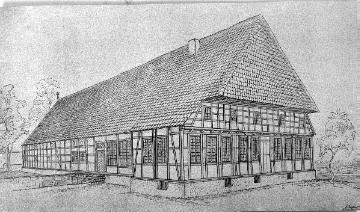 Fachwerk des Mindener Landes (Zeichnung): Stattliches Bauernhaus (Name und Standort unbenannt), Zeichner: H. Richter