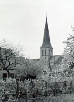Hausgarten mit Turmansicht der St. Dionysiuskirche