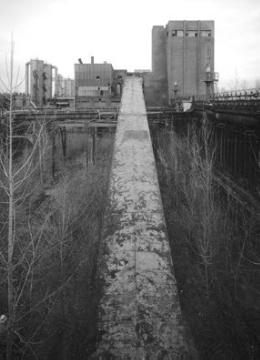 Industriedenkmal Kokerei Hansa: Koksbandbrücke mit Blick auf die Sieberei - Kokereibetrieb 1928-1992, ab 1998 unter Denkmalschutz
