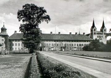 Kloster Corvey, ehem. Benediktinerabtei, 1950: Hauptfront und Westwerk der Stephanus-Kirche