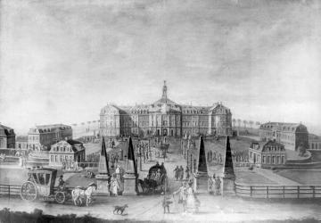 Das Fürstbischöfliche Residenzschloss, Idealansicht um 1778: Hauptfront mit Schlossplatz, Ölgemälde eines unbekannten Künstlers