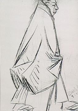 Junger Wanderer im Wind: 1927, Kohlezeichnung von Ernst Barlach