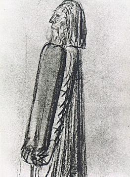 Moses: Bleistiftzeichnung von Ernst Barlach, Entwurf der Holzskulptur von 1919
