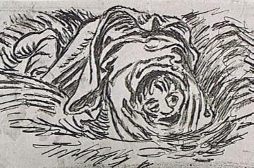 Der Maulwurf: 1922, Zeichnung von Ernst Barlach, Studie zu der Holzschnittreihe "Der Findling"
