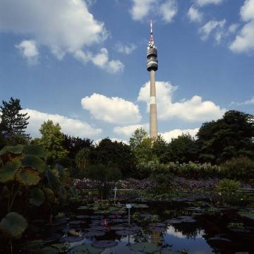 Seerosenteich im Westfalenpark, im Hintergrund: Fernsehturm 'Florian'