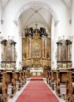 Kirchenhalle und Hochaltar der ehem. Kapuzinerkirche St. Franziskus, früheste Bauschöpfung Johann Conrad von Schlauns, 1715-1718