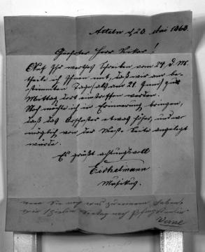 Brief des Musikers Eichelmann aus Atteln an Vikar Werntz, 1868