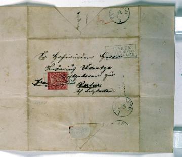 Adressfeld eines Briefes des Musikers Eichelmann aus Atteln an Vikar Werntz, 1868