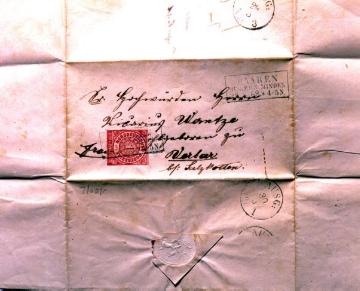Adressfeld eines Briefes des Musikers Eichelmann aus Atteln an Vikar Werntz, 1868