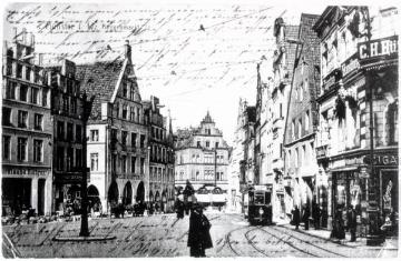 Altstadt am Drubbel mit Blick auf das Tabakgeschäft Wilhelm Fincke (rechts im Bild)