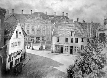 Münster, Zeichnung: Salzstraße mit Erbdrostenhof, um 1870
