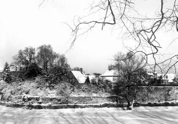 Verschneite Westerholtsche Wiese mit Buchholtz Garten, um 1930?