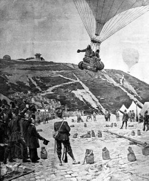 1870/71, Paris, Frankreich: Ballon als Transportmittel während der Belagerung im deutsch-französischen Krieg