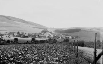 Werpe im Schmallenberger Sauerland, 1934 - Blick vom höchsten Punkt der Straße Wormbach > Werpe, im Hintergrund die Straße nach Harbecke