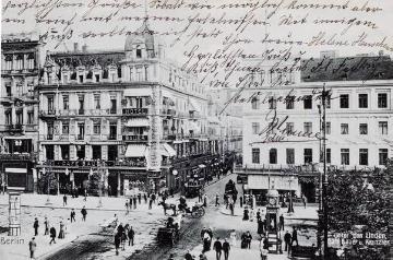 Berlin um 1909: "Unter den Linden" mit Hotel Bauer [Postkarte ohne Verlagsangabe]