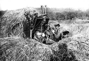 Kriegsjahr 1914: Getarnte Stellung der deutschen Feldtelefonabteilung an der Westfront