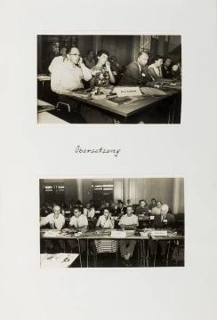 Fotoalbum "50 Jahre Deutsches Jugendherbergswerk 1909-1959": Die Übersetzer - wahrscheinlich bei der Eröffnung der 20. internationalen Jugendherbergskonferenz 1959 in Deutschland