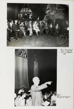 Fotoalbum "50 Jahre Deutsches Jugendherbergswerk 1909-1959": Veranstaltung auf Burg Altena - Richard Schirrmann mit Gattin Elisabeth (oben links) und während einer Rede (unten)