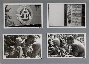 Festveranstaltung zu Ehren Richard Schirrmanns (3. und 4. Bild links) anlässlich der Verleihung der Ehrenbürgerschaft seiner hessischen Wahlheimatstadt Grävenwiesbach an seinem 80. Geburtstag 1954 (Fotoalbum)