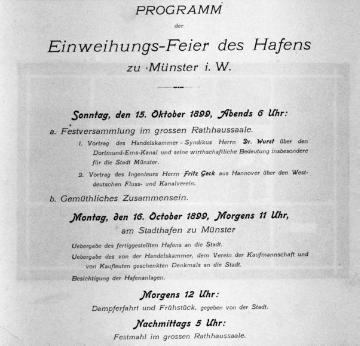 Festprogramm zur Hafeneinweihung Münster am 15. und 16. Oktober 1899