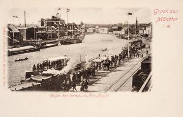 Grußpostkarte anlässlich der Einweihung des städtischen Hafens zu Münster am 16. Oktober 1899