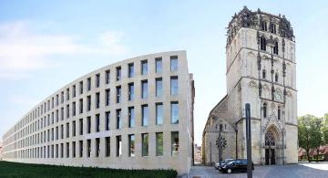 Thomas van der Borg: Die Liebfrauen-Überwasserkirche mit dem Neubau der Diözesanbibliothek, eröffnet 2005, Architekt: Max Dudler