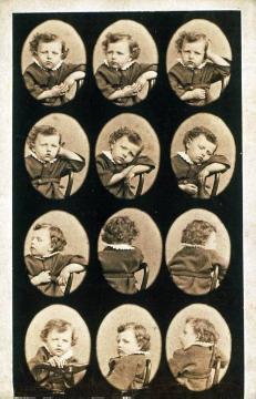 Friedrich Hundt, Familie: Enkel Tono in einer Bewegungsstudie, Sohn seiner Tochter Sophia, verheiratete Schellen - Atelieraufnahme, undatiert, 1860er Jahre (Papierfotografie)