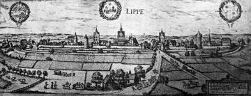 Lippstadt, historische Stadtansicht um 1575, Kupferstich