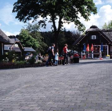 Eingangsbereich im Panorama-Park Sauerland, Wildpark und Freizeitpark im Rothaargebirge bei Kirchhundem-Rinsecke, gegründet 1963 von der Familie Schulte-Wrede (erster Wildpark Deutschlands), Rinsecker Straße 100