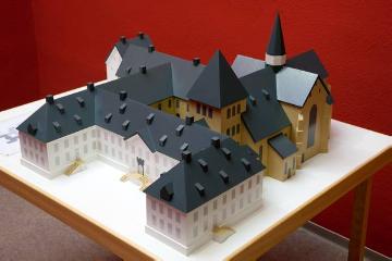 Modell der Benediktinerabteil Liesborn (gegr. um 1130) zum Zeitpunkt der Aufhebung um 1803, Exponat im Museum Abtei Liesborn, Wadersloh