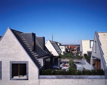 Münster-Altstadt, Stubengasse: Einfamilienhausensemble auf dem Dach des "Hanse-Carrès", (Architekten Deilmann/Kresing, Münster), errichtet im Zuge der Neubebauung des Stubengassenareals 2006-2009