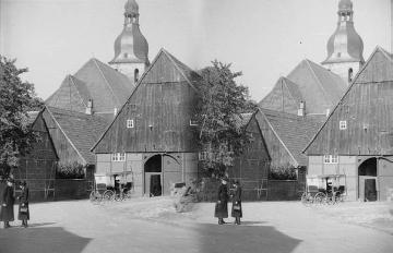Nottuln, Ortskern mit Burgstraße und Pfarrkirche St. Martinus, um 1947