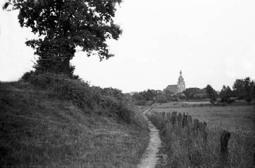 Nottuln, Weg zur Kreithecke mit Blick Richtung Pfarrkirche St. Martinus, undatiert, um 1947?