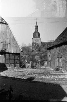 Ortskern von Nottuln mit Pfarrkirche St. Martinus, um 1947 [Angabe Manfred Weber: Blick auf St. Martinus ehemalig Kottenstedte / ERPA]