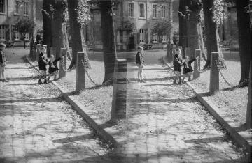 Nottuln, Kirchplatz St. Martinus mit Gasthaus Havixbeck, Stereoskopie, um 1947