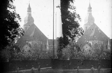 Nottuln, Pfarrkirche St. Martinus aus Richtung Kastanienplatz, um 1947, Stereoskopie