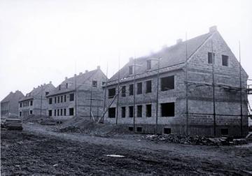 Herne, Flottmannstraße 41-45: Errichtung von 3 Wohnblöcken der Wohnstätten-GmbH Herne mit insgesamt 14 Mietwohnungen, gartenseitige Ansicht, Bauzeit 1953-1954