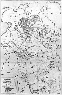 Karte der römischen und germanischen Siedlungsräume im 1. Jh. n. Chr.