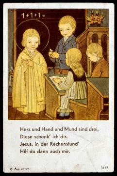 Fleißkärtchen des Verlages Ars sacra, München, aus der schulgeschichtlichen Sammlung des Heimatmuseums Münster-Kinderhaus