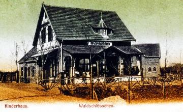 Postkarte "Waldschlösschen" (colorierte Fotografie) Ausflugslokal an der Sprakeler Straße 403, Münster-Kinderhaus, undatiert, um 1910? (Bildsammlung Heimatmuseum Kinderhaus)